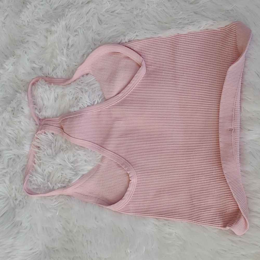 Free People Pink Ribbed Racerback Crop Top - Picture 3 of 9